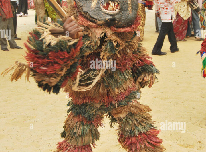 Masquerade display his magical power during the annual black heritage festival badagry lagos 2A7RN3T