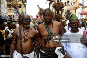 Eyo ologede group participates as the traditional worshipers hold a procession and prayers to